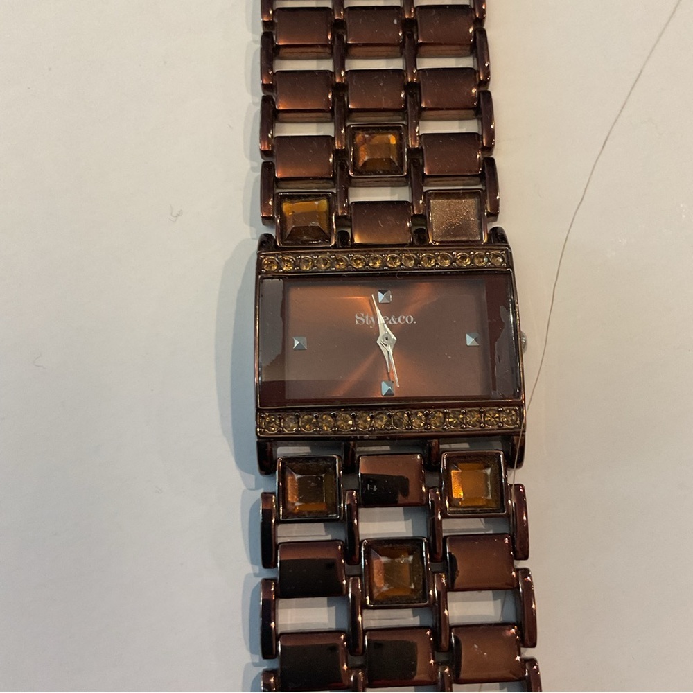 Style & Co. Vintage Brown Crystal Cuff Watch Cuff Bracelet Jewelry Y2K